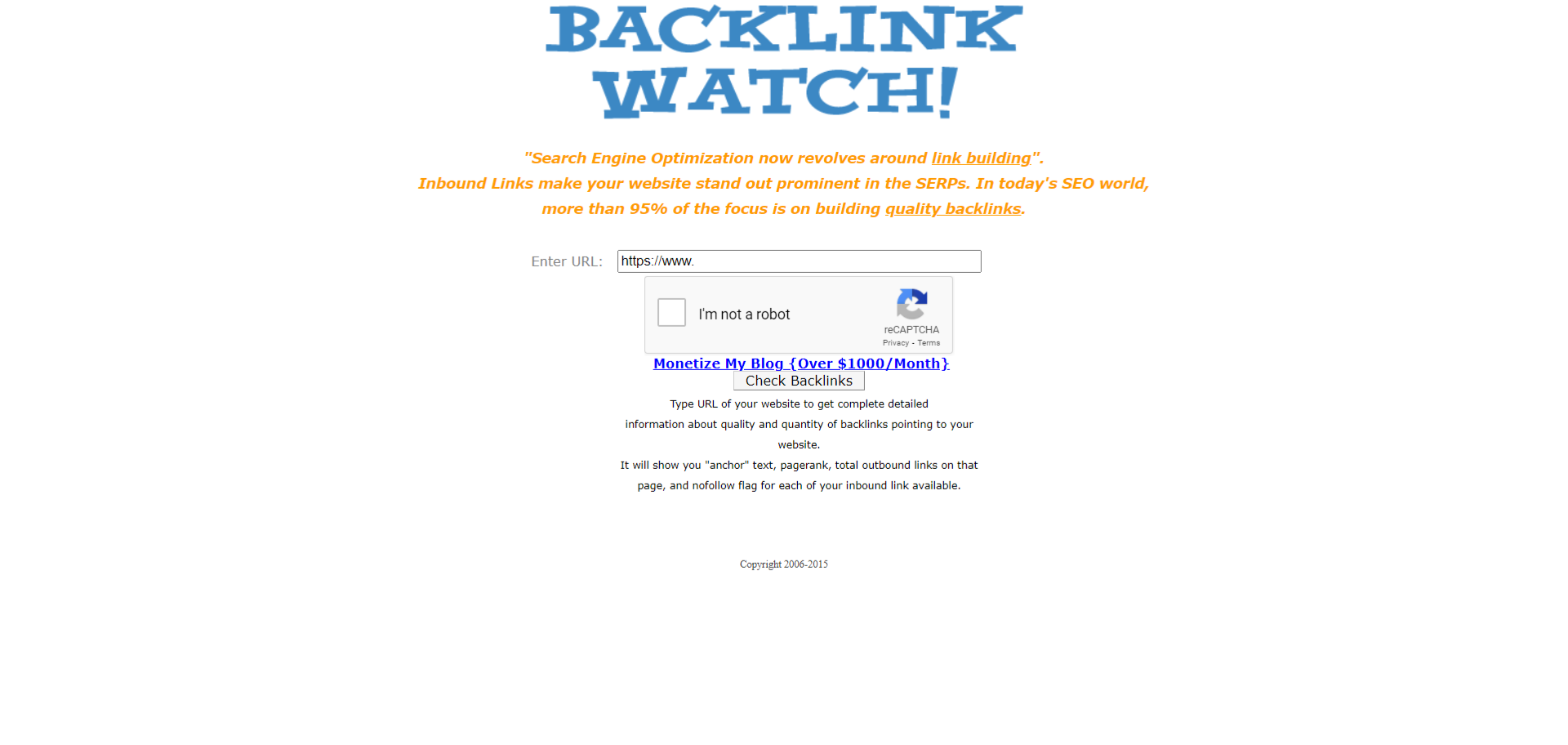 BackLinkWatch Checker Tool