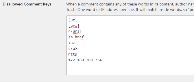 disallowed comment keys wordpress
