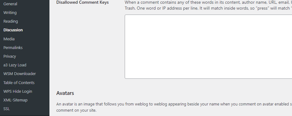 wordpress discussion settings